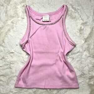 Zara Pink Rhinestone Ribbed Tank Top